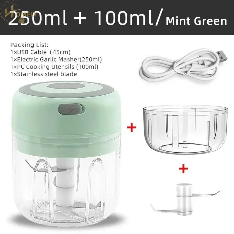 100ML/250ML Electric Meat Mincer Garlic Chopper Rotate Garlic Press Crusher Vegetable Onion Cutter - 105-2Cups-Green