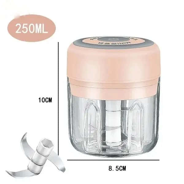 100ML/250ML Electric Meat Mincer Garlic Chopper Rotate Garlic Press Crusher Vegetable Onion Cutter - 105-Pink250ml