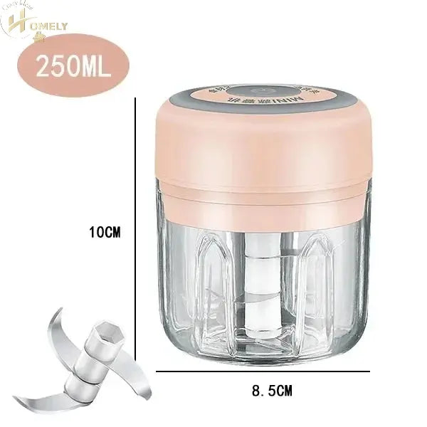 100ML/250ML Electric Meat Mincer Garlic Chopper Rotate Garlic Press Crusher Vegetable Onion Cutter - 105-Pink250ml