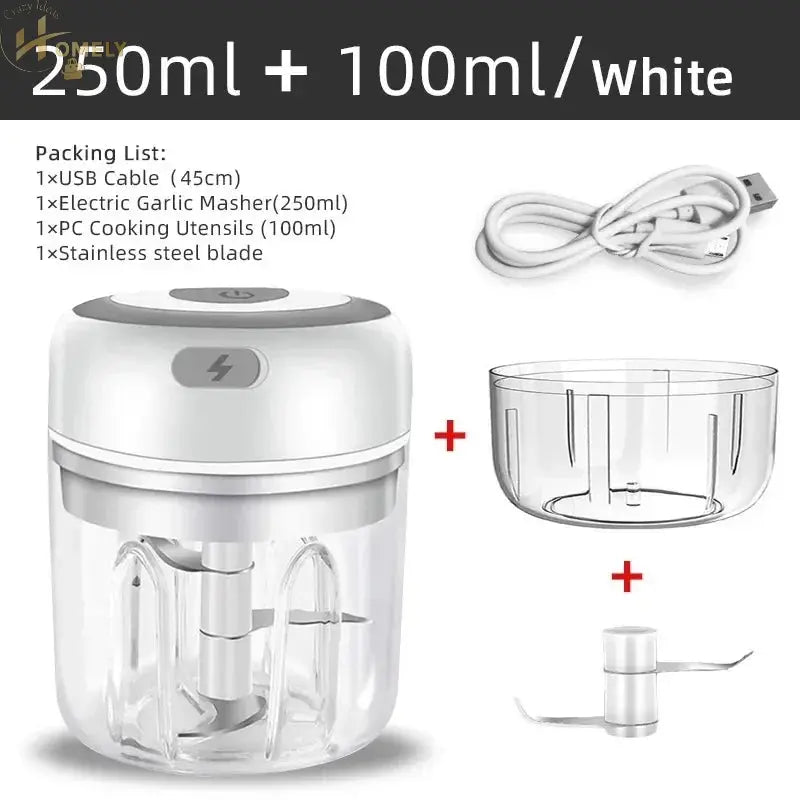100ML/250ML Electric Meat Mincer Garlic Chopper Rotate Garlic Press Crusher Vegetable Onion Cutter - 105-2Cups-White