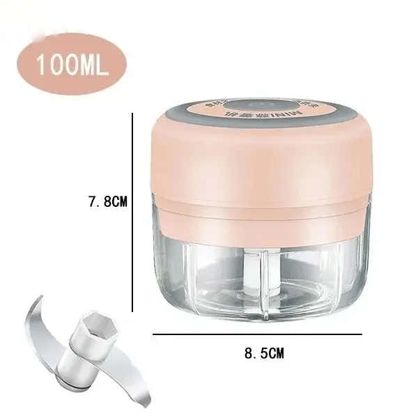 100ML/250ML Electric Meat Mincer Garlic Chopper Rotate Garlic Press Crusher Vegetable Onion Cutter - 105-Pink100ml