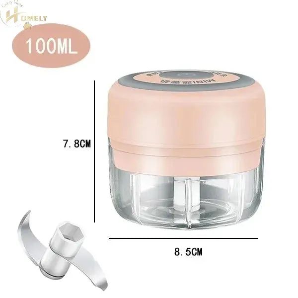 100ML/250ML Electric Meat Mincer Garlic Chopper Rotate Garlic Press Crusher Vegetable Onion Cutter - 105-Pink100ml