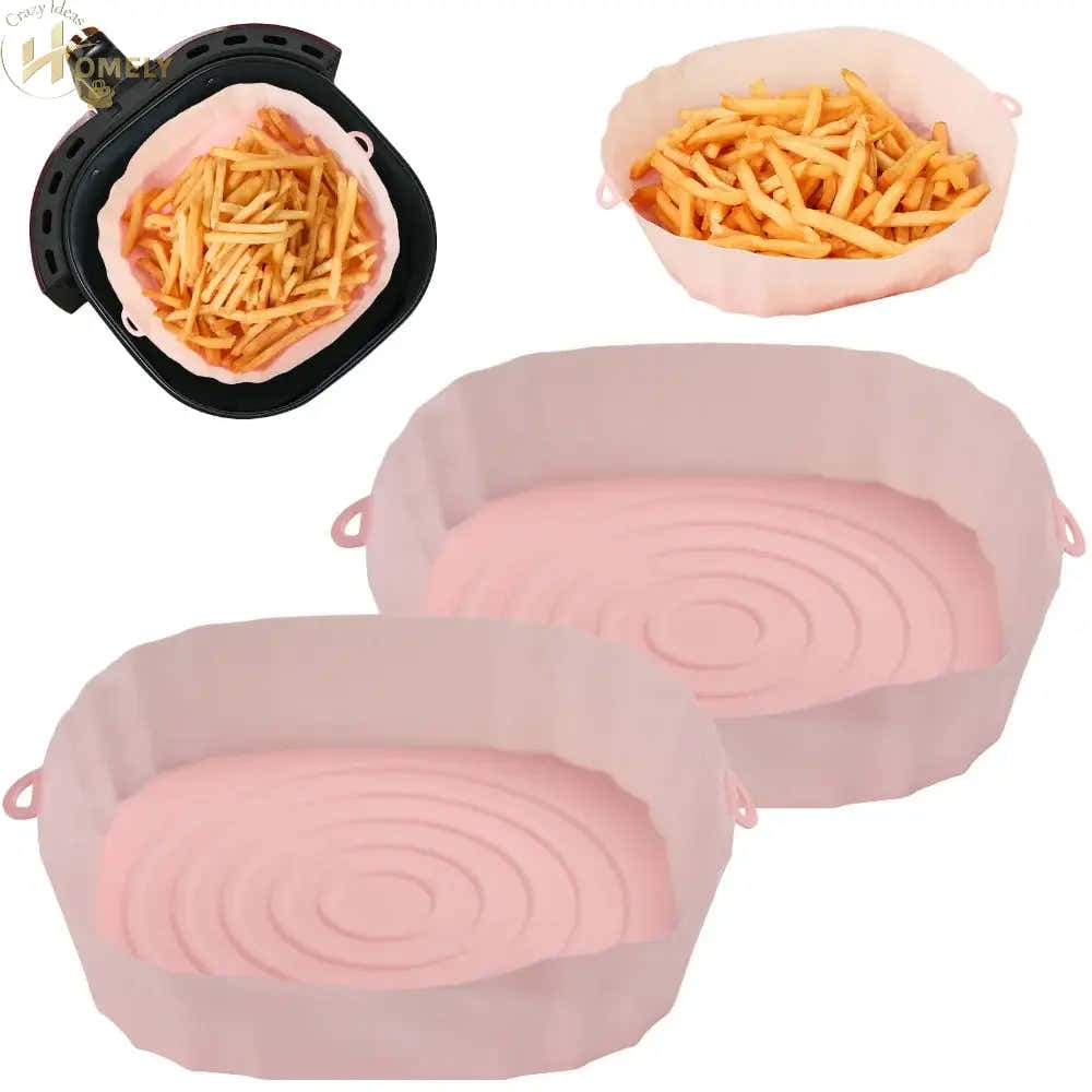 2/4pcs Silicone Air Fryer Basket Airfryer Oven Mold Baking Tray Pizza Fried Chicken Basket Reusable Pan Liner