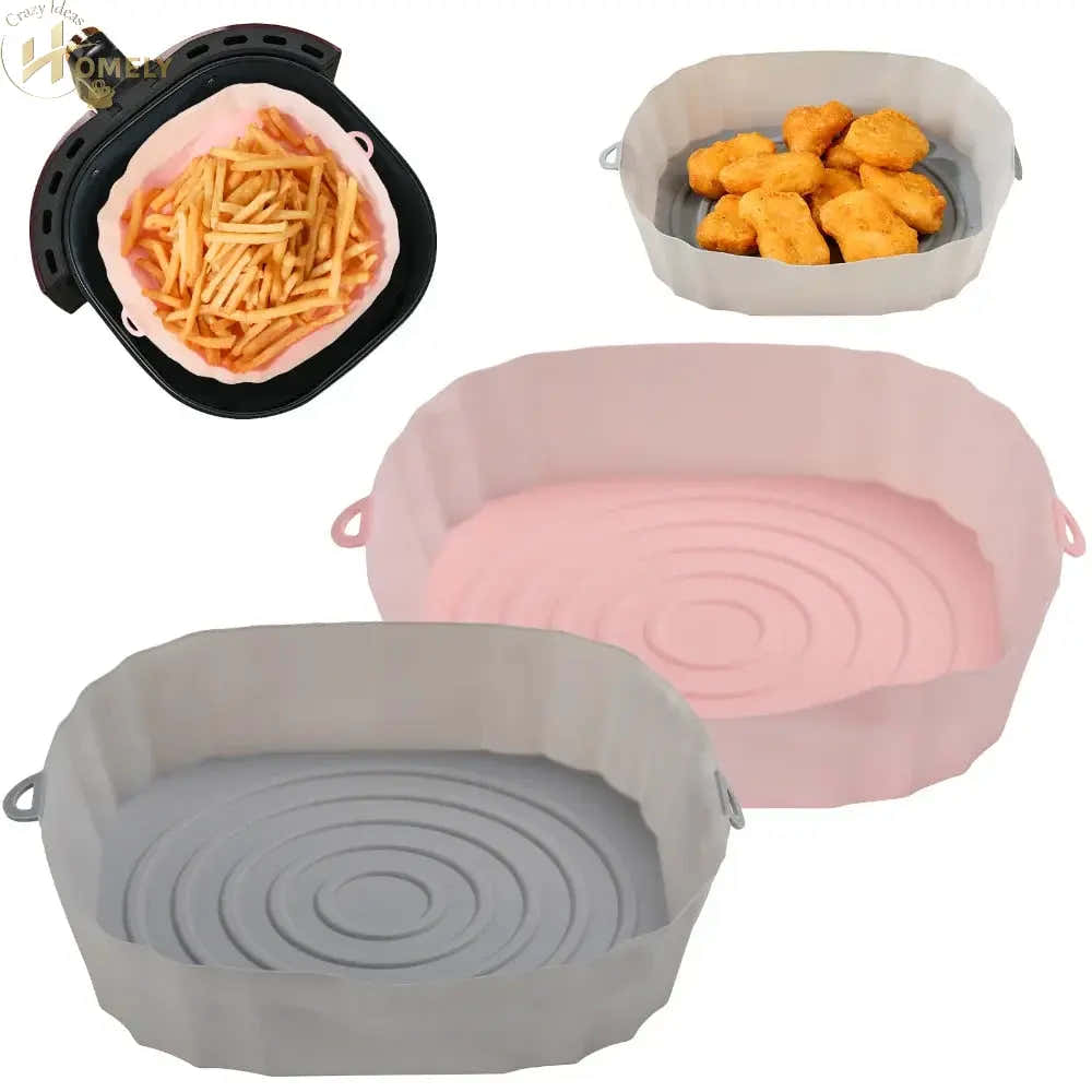 2/4pcs Silicone Air Fryer Basket Airfryer Oven Mold Baking Tray Pizza Fried Chicken Basket Reusable Pan Liner