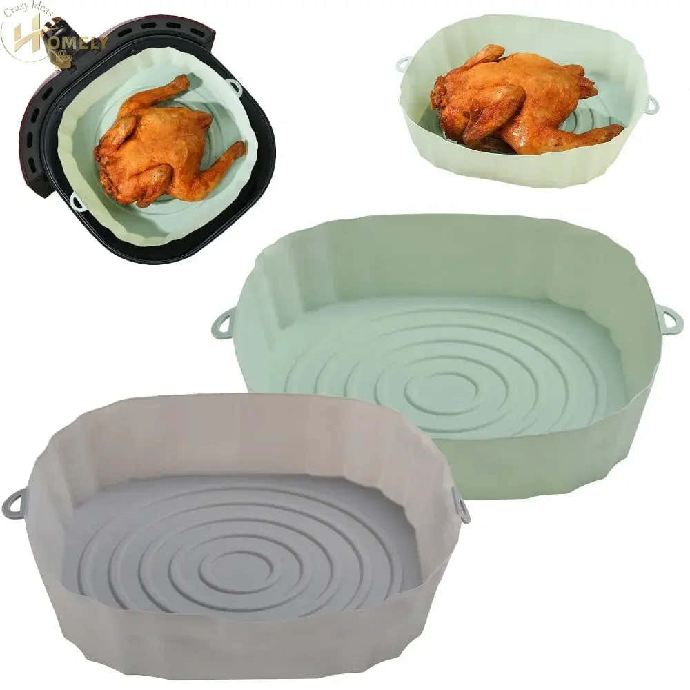 2/4pcs Silicone Air Fryer Basket Airfryer Oven Mold Baking Tray Pizza Fried Chicken Basket Reusable Pan Liner