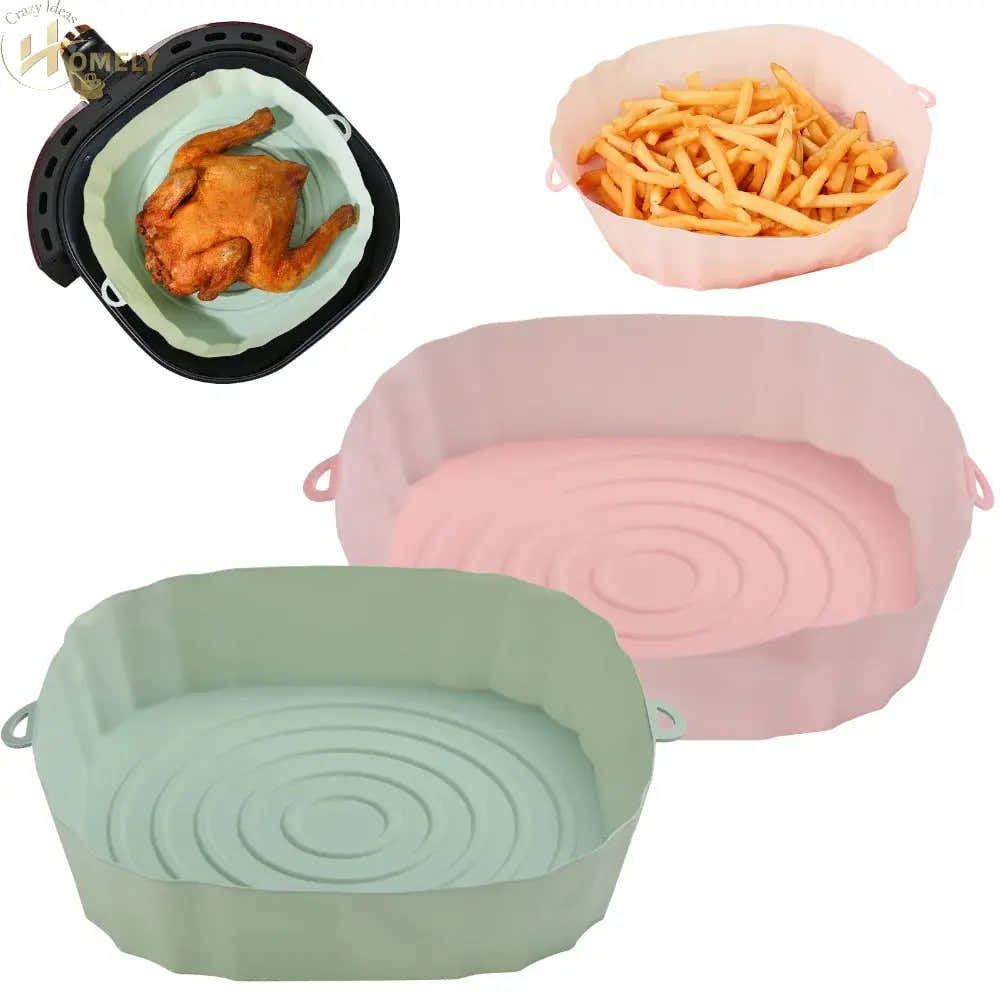 2/4pcs Silicone Air Fryer Basket Airfryer Oven Mold Baking Tray Pizza Fried Chicken Basket Reusable Pan Liner