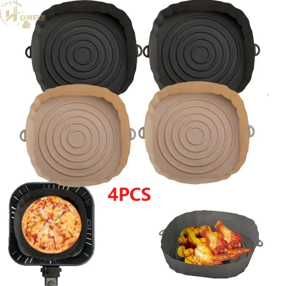 2/4pcs Silicone Air Fryer Basket Airfryer Oven Mold Baking Tray Pizza Fried Chicken Basket Reusable Pan Liner