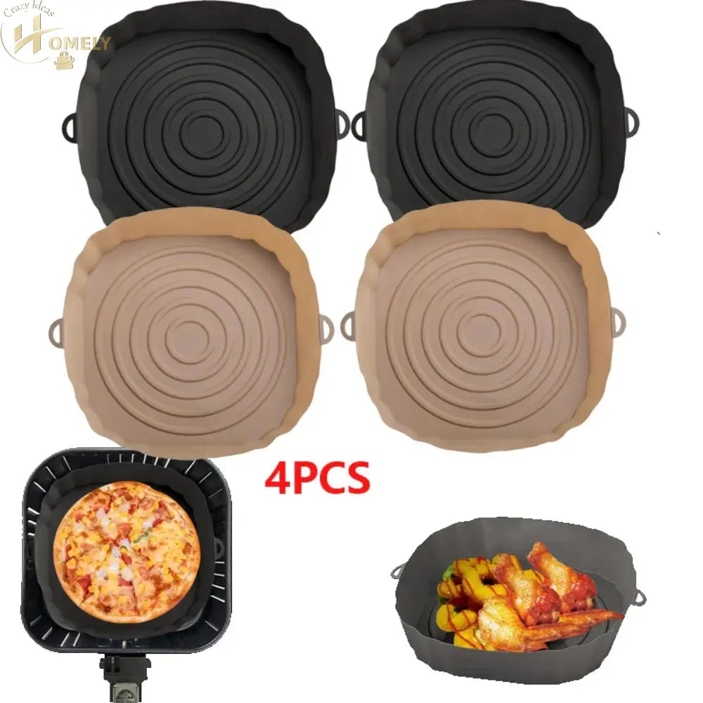 2/4pcs Silicone Air Fryer Basket Airfryer Oven Mold Baking Tray Pizza Fried Chicken Basket Reusable Pan Liner