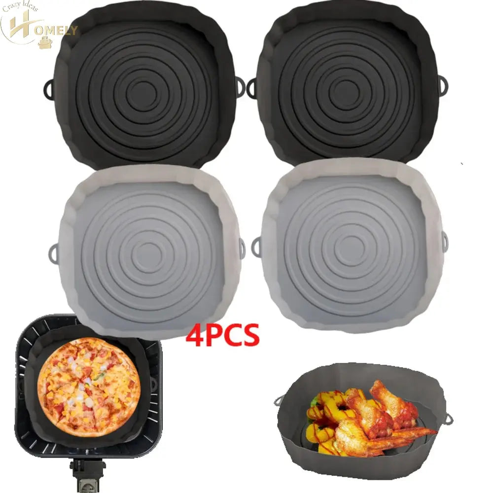 2/4pcs Silicone Air Fryer Basket Airfryer Oven Mold Baking Tray Pizza Fried Chicken Basket Reusable Pan Liner