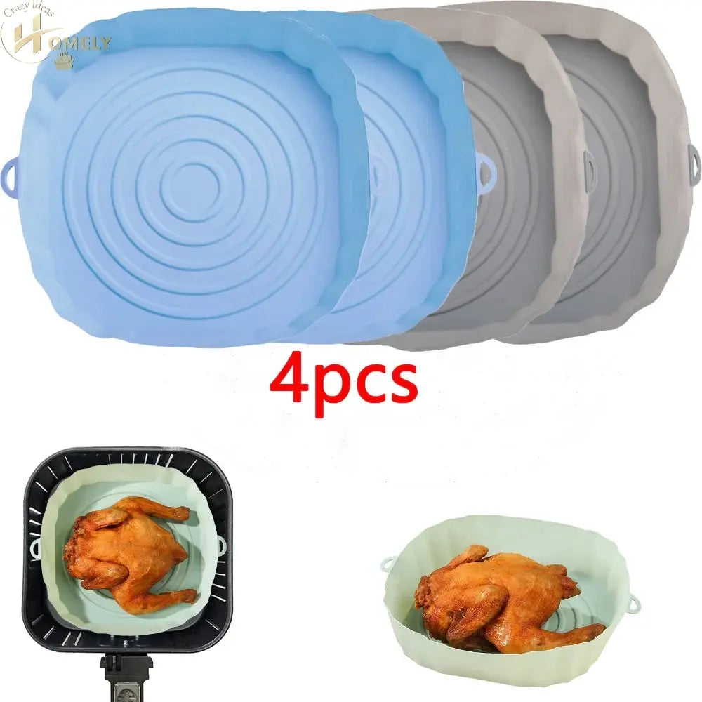 2/4pcs Silicone Air Fryer Basket Airfryer Oven Mold Baking Tray Pizza Fried Chicken Basket Reusable Pan Liner