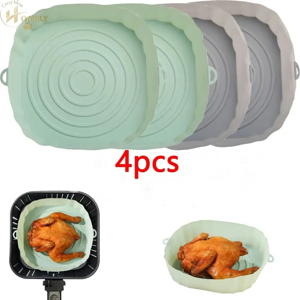 2/4pcs Silicone Air Fryer Basket Airfryer Oven Mold Baking Tray Pizza Fried Chicken Basket Reusable Pan Liner