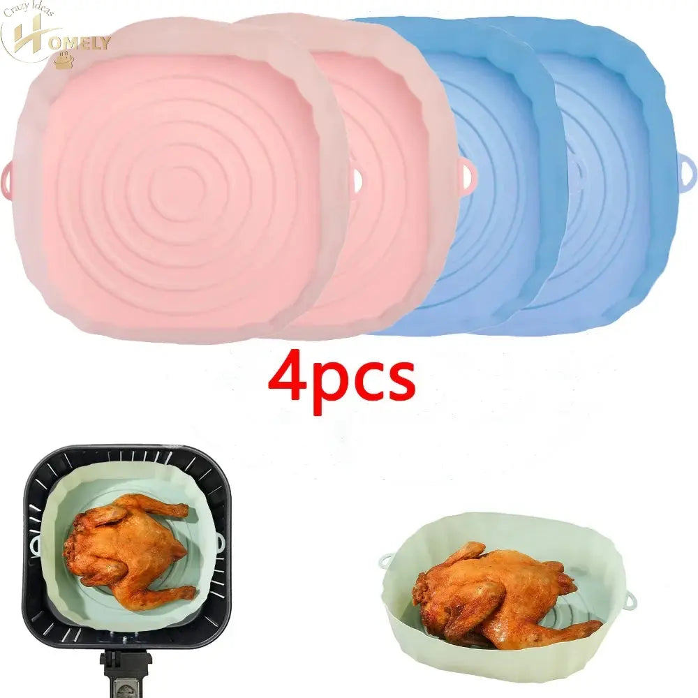 2/4pcs Silicone Air Fryer Basket Airfryer Oven Mold Baking Tray Pizza Fried Chicken Basket Reusable Pan Liner