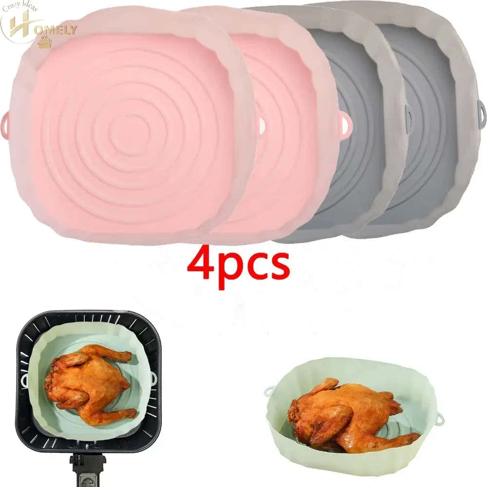 2/4pcs Silicone Air Fryer Basket Airfryer Oven Mold Baking Tray Pizza Fried Chicken Basket Reusable Pan Liner