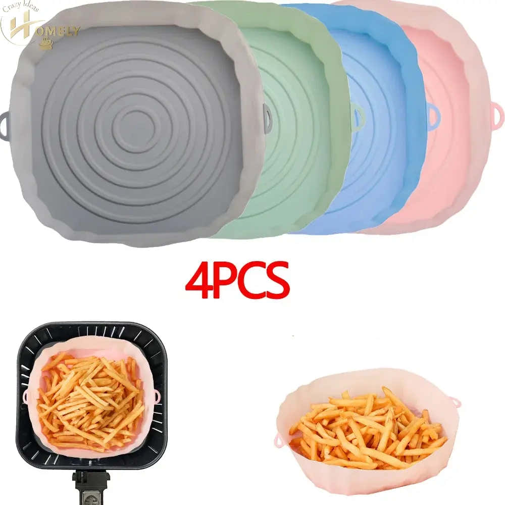 2/4pcs Silicone Air Fryer Basket Airfryer Oven Mold Baking Tray Pizza Fried Chicken Basket Reusable Pan Liner