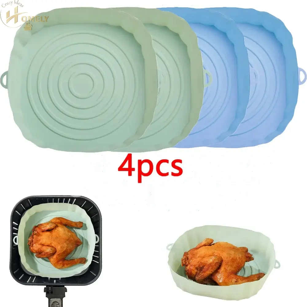 2/4pcs Silicone Air Fryer Basket Airfryer Oven Mold Baking Tray Pizza Fried Chicken Basket Reusable Pan Liner