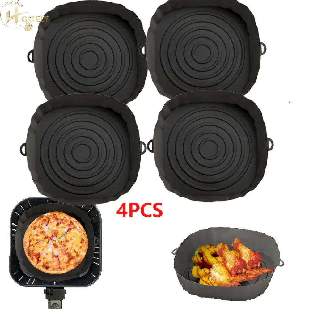 2/4pcs Silicone Air Fryer Basket Airfryer Oven Mold Baking Tray Pizza Fried Chicken Basket Reusable Pan Liner