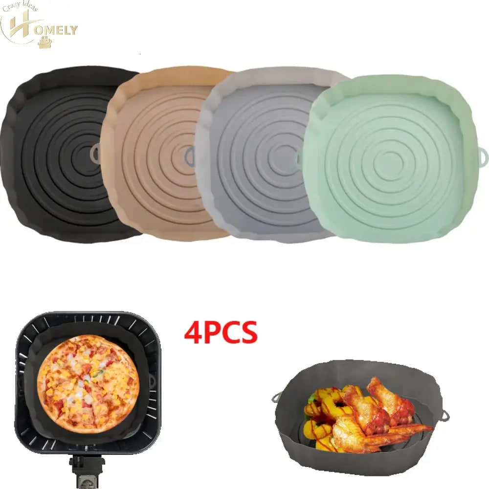 2/4pcs Silicone Air Fryer Basket Airfryer Oven Mold Baking Tray Pizza Fried Chicken Basket Reusable Pan Liner