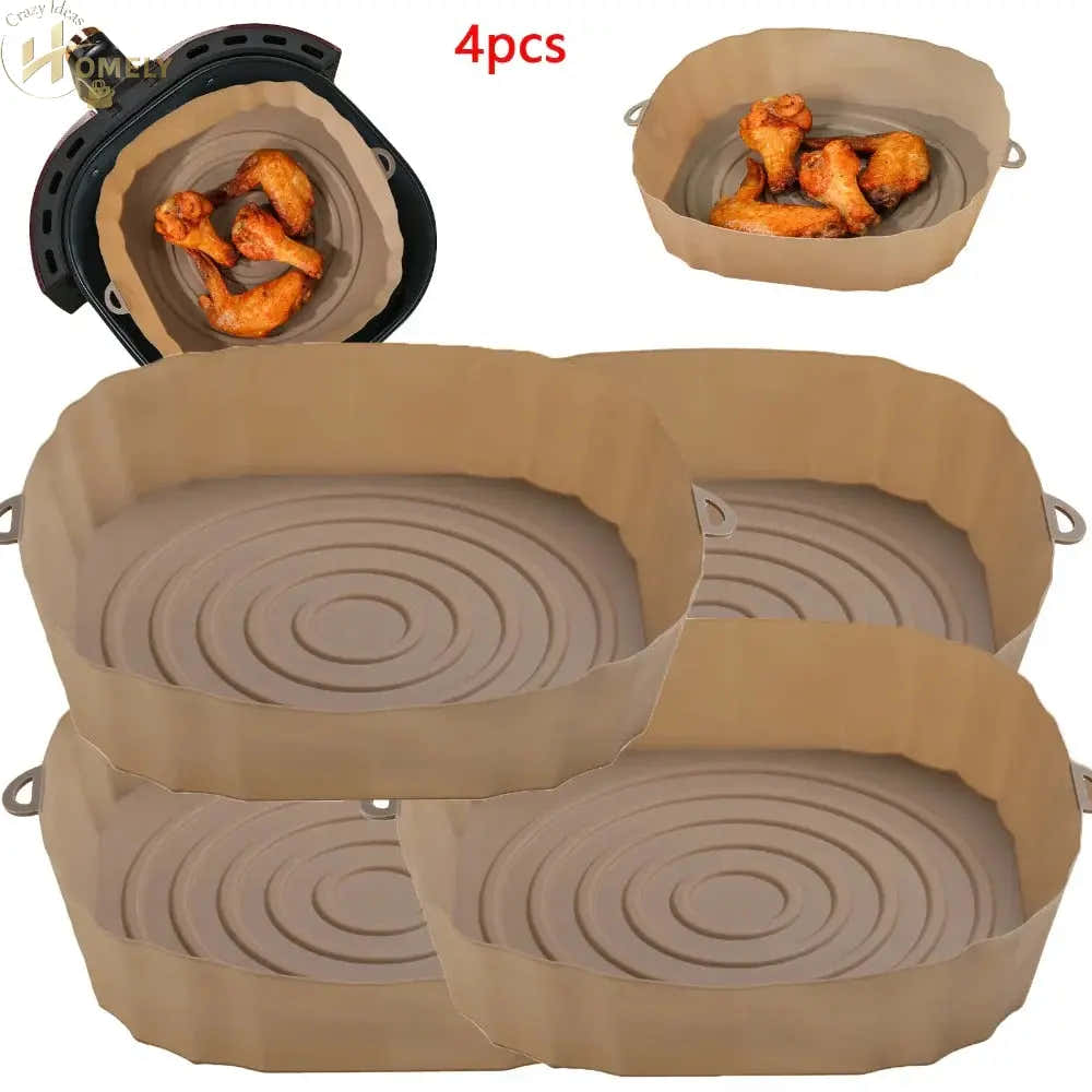 2/4pcs Silicone Air Fryer Basket Airfryer Oven Mold Baking Tray Pizza Fried Chicken Basket Reusable Pan Liner