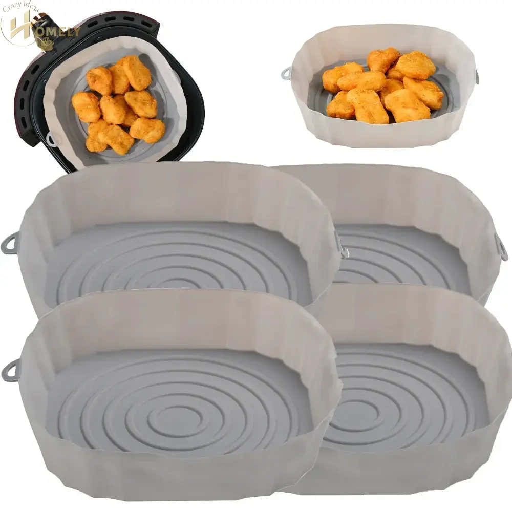 2/4pcs Silicone Air Fryer Basket Airfryer Oven Mold Baking Tray Pizza Fried Chicken Basket Reusable Pan Liner