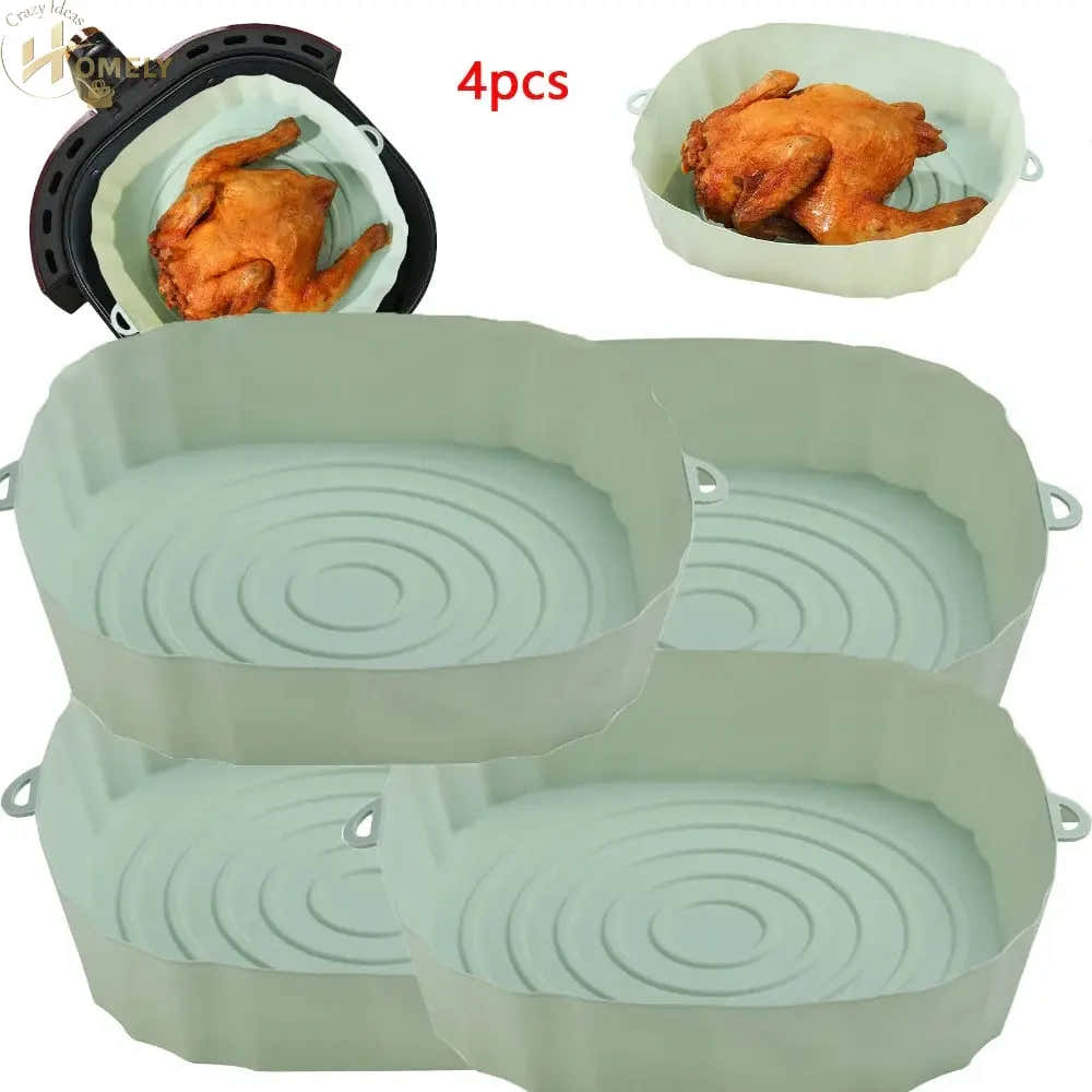 2/4pcs Silicone Air Fryer Basket Airfryer Oven Mold Baking Tray Pizza Fried Chicken Basket Reusable Pan Liner