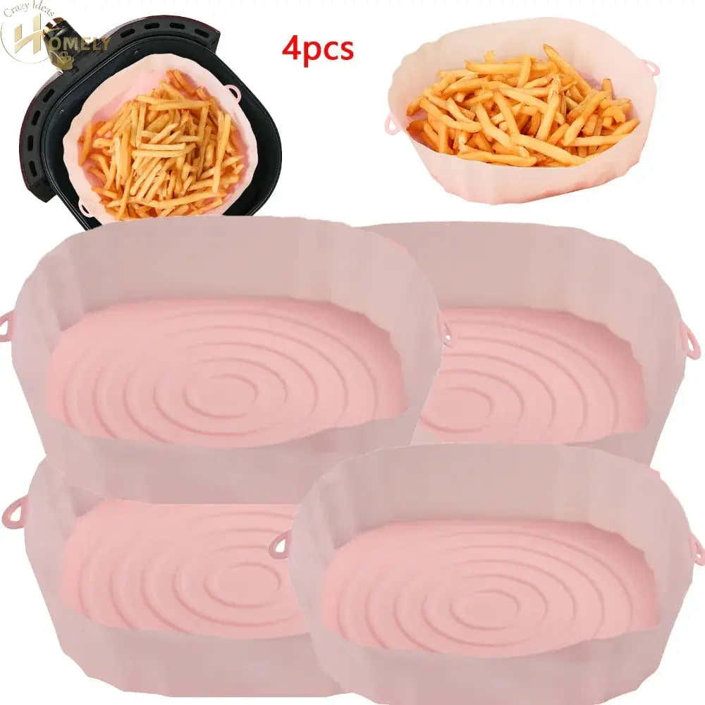 2/4pcs Silicone Air Fryer Basket Airfryer Oven Mold Baking Tray Pizza Fried Chicken Basket Reusable Pan Liner