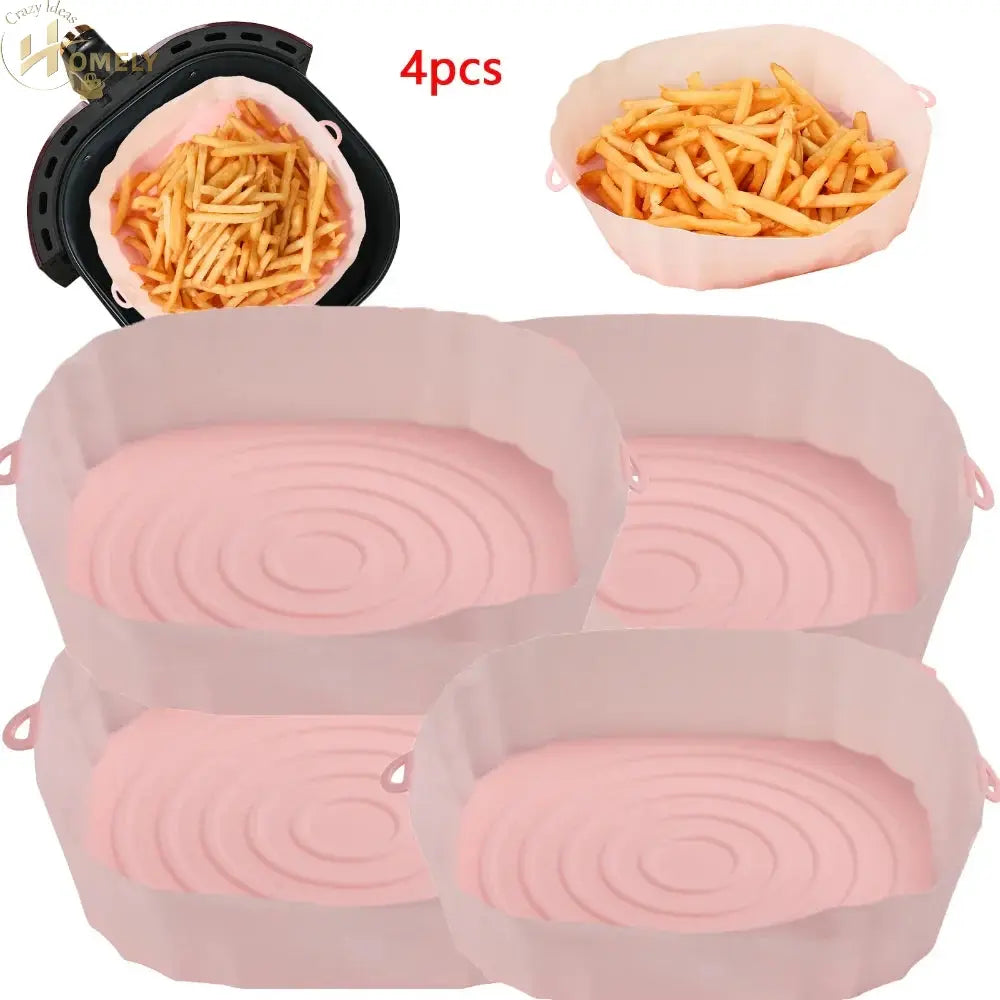 2/4pcs Silicone Air Fryer Basket Airfryer Oven Mold Baking Tray Pizza Fried Chicken Basket Reusable Pan Liner
