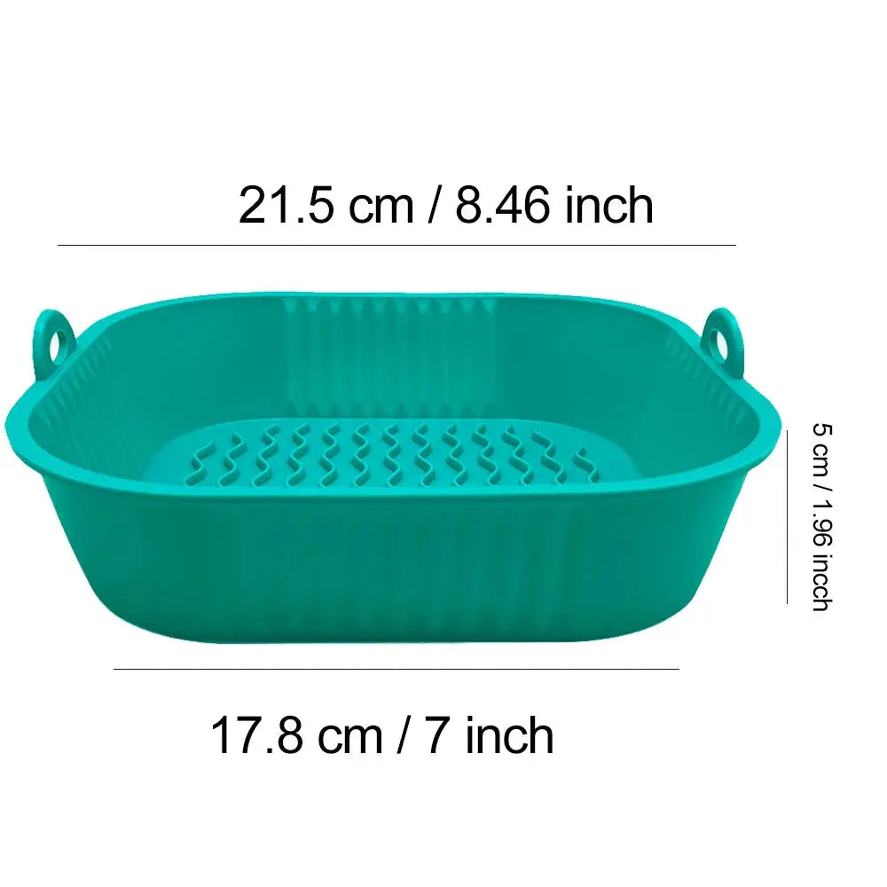 21CM Silicone Air Fryer Pot Tray BBQ Barbecue Pad Plate Airfryer Oven Baking Mold Basket Food Safe Reusable Square Air Fryer Pan