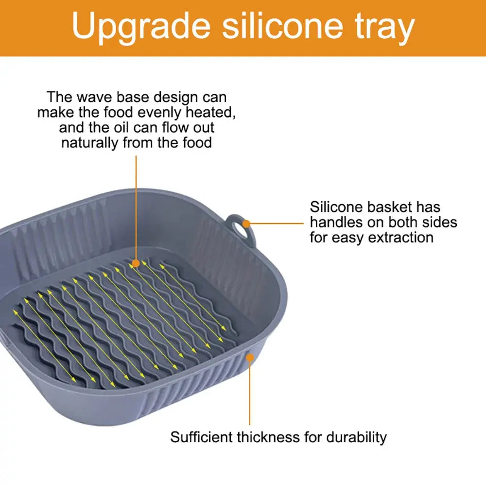 21CM Silicone Air Fryer Pot Tray BBQ Barbecue Pad Plate Airfryer Oven Baking Mold Basket Food Safe Reusable Square Air Fryer Pan