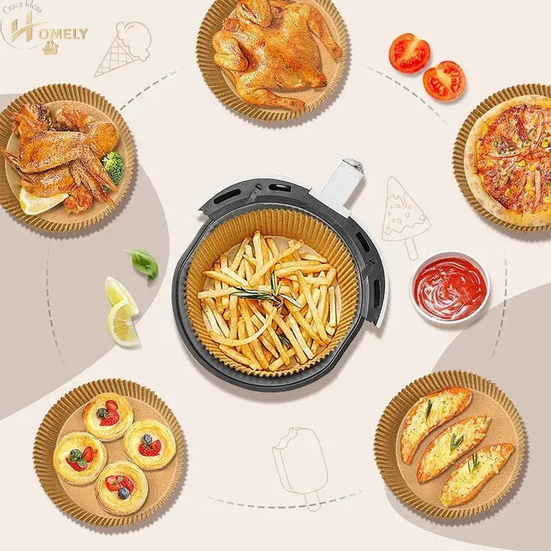 30/50Pcs Disposable Air Fryer Paper Liner Oil-proof Water-proof Paper Tray Non-Stick Baking Mat for Oven AirFryer