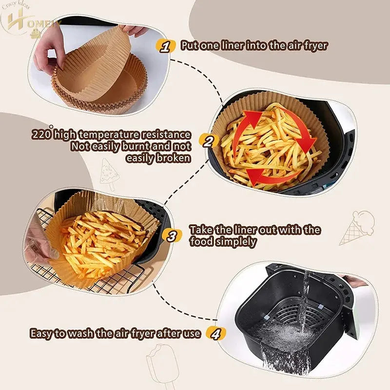 30/50Pcs Disposable Air Fryer Paper Liner Oil-proof Water-proof Paper Tray Non-Stick Baking Mat for Oven AirFryer