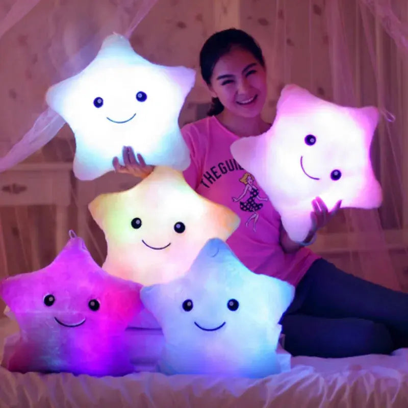 34CM Creative Toy Luminous Pillow Soft Stuffed Plush Glowing Colorful Stars Cushion Led Light Toys Gift for Kids Children Girls