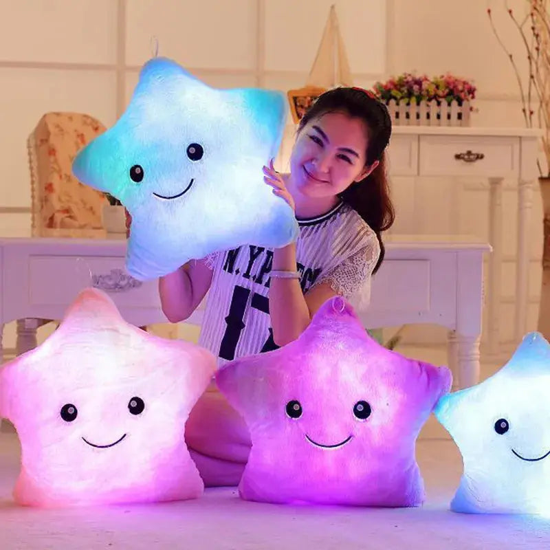 Glowing LED Plush Pillow – Star & Moon Cushion