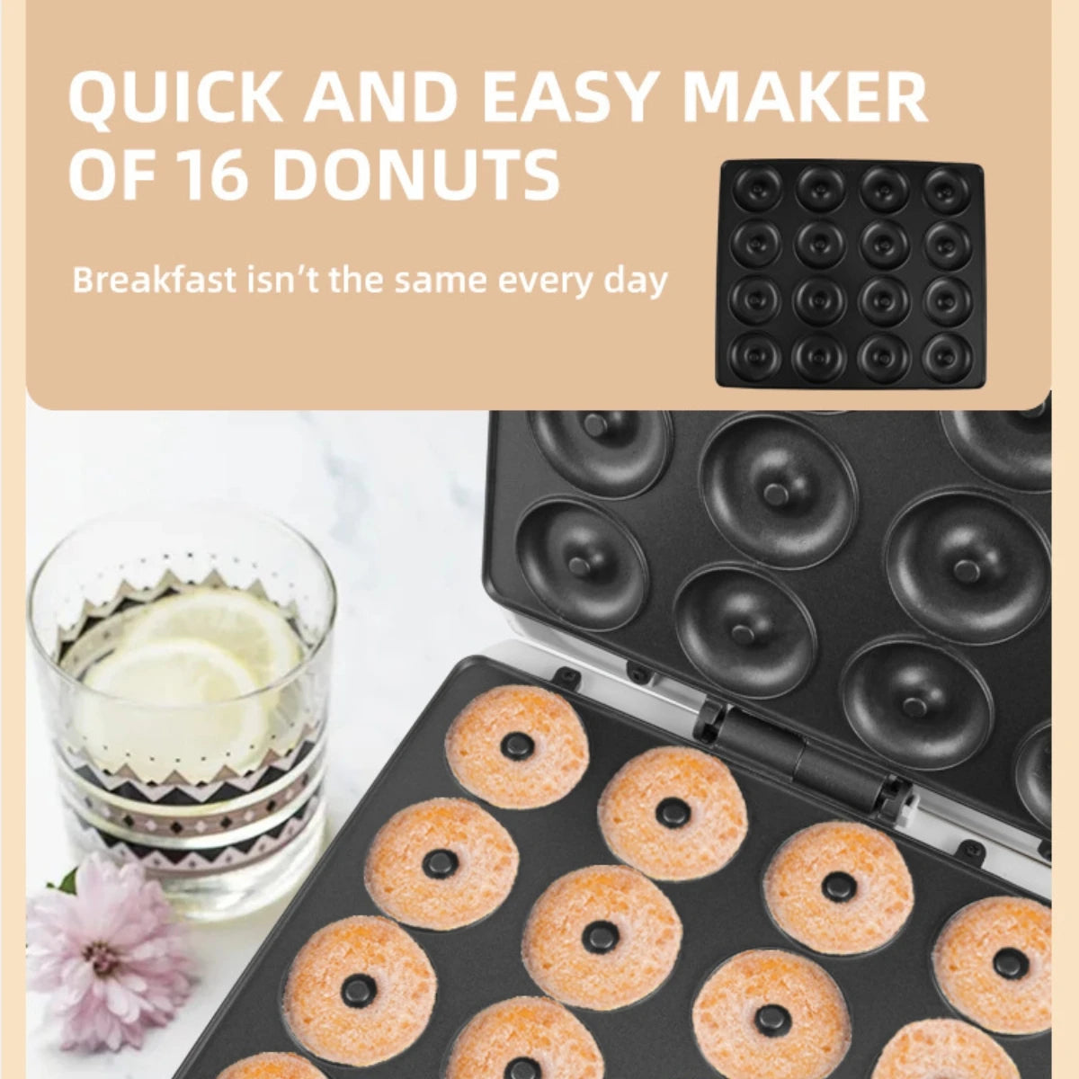 Large 16 hole donut machine breakfast cake machine round cake machine double-door heated electric cake pan