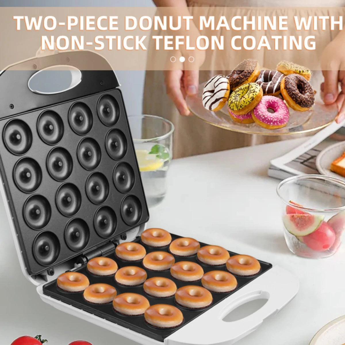 Large 16 hole donut machine breakfast cake machine round cake machine double-door heated electric cake pan