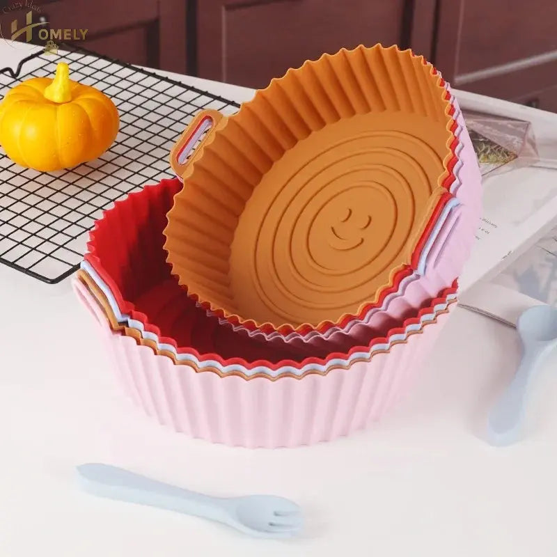New Reusable Airfryer Pan Liner Accessories Silicone Air Fryers Oven Baking Tray Pizza Chicken Airfryer Non-stick