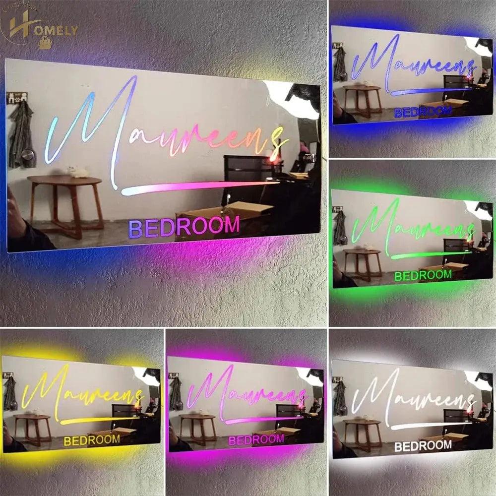 Custom Acrylic Mirror Wall Decor with LED Neon – view 2