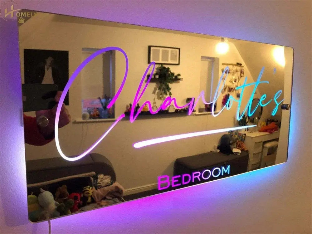 Custom Acrylic Mirror Wall Decor with LED Neon – view 3