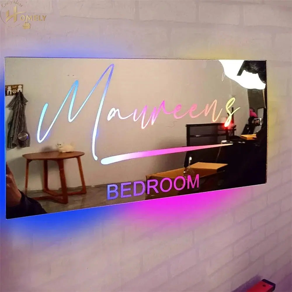 Personalized Acrylic Mirror Wall Décor with LED Neon Light for Bedroom