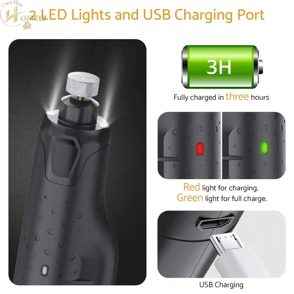 Quiet 6-Speed Pet Nail Grinder with LED - United States / black