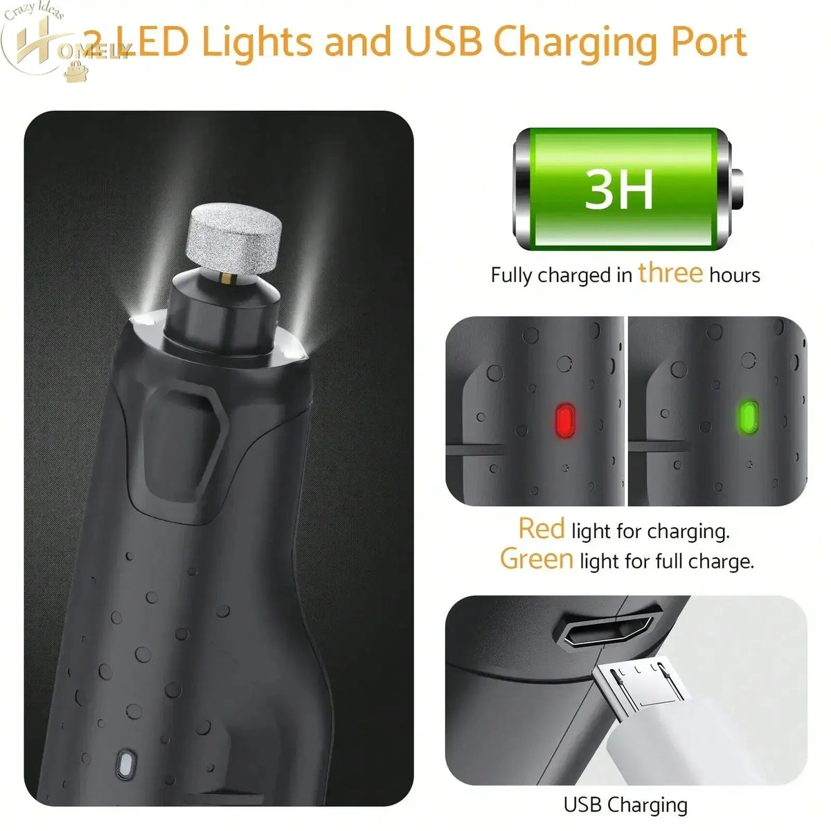 Quiet 6-Speed Pet Nail Grinder with LED - United States / black