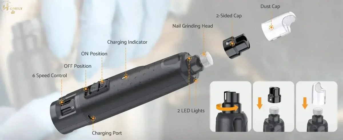 Quiet 6-Speed Pet Nail Grinder with LED - United States / black