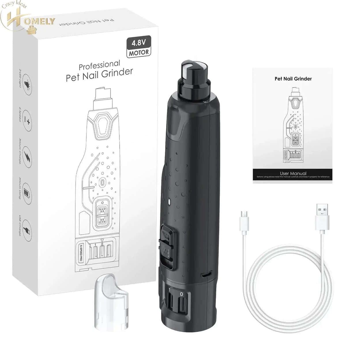 Quiet 6-Speed Pet Nail Grinder with LED - United States / black