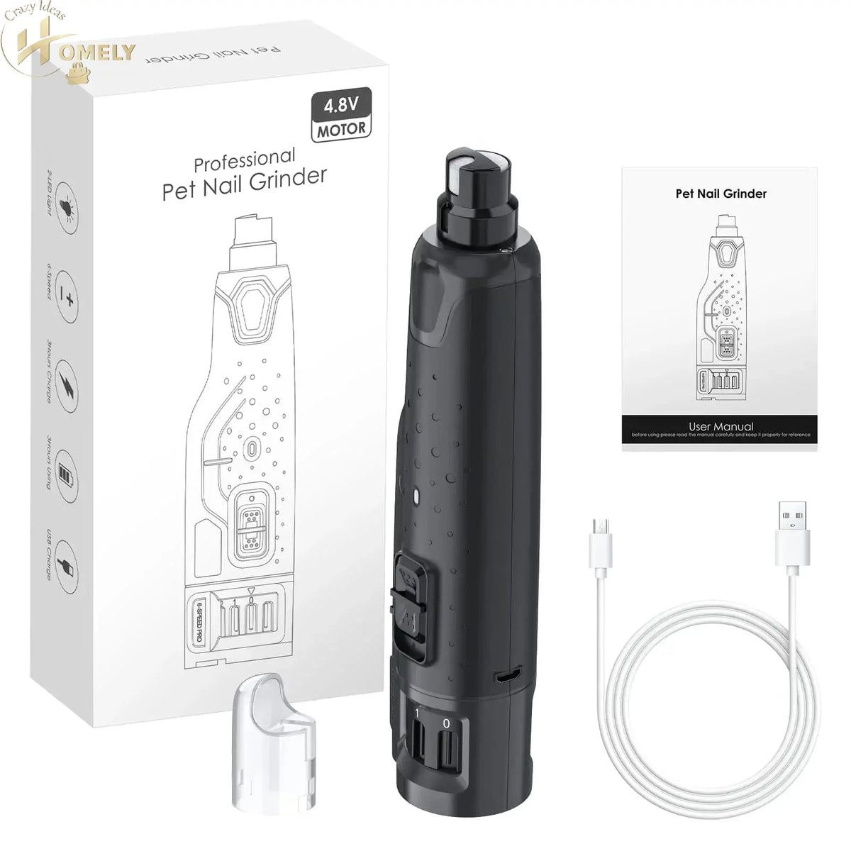 Quiet 6-Speed Pet Nail Grinder with LED - United States / black