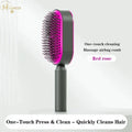 Self-Cleaning Hairbrush | Easy Detangling Brush showcasing its one-touch cleaning feature for quick hair maintenance.