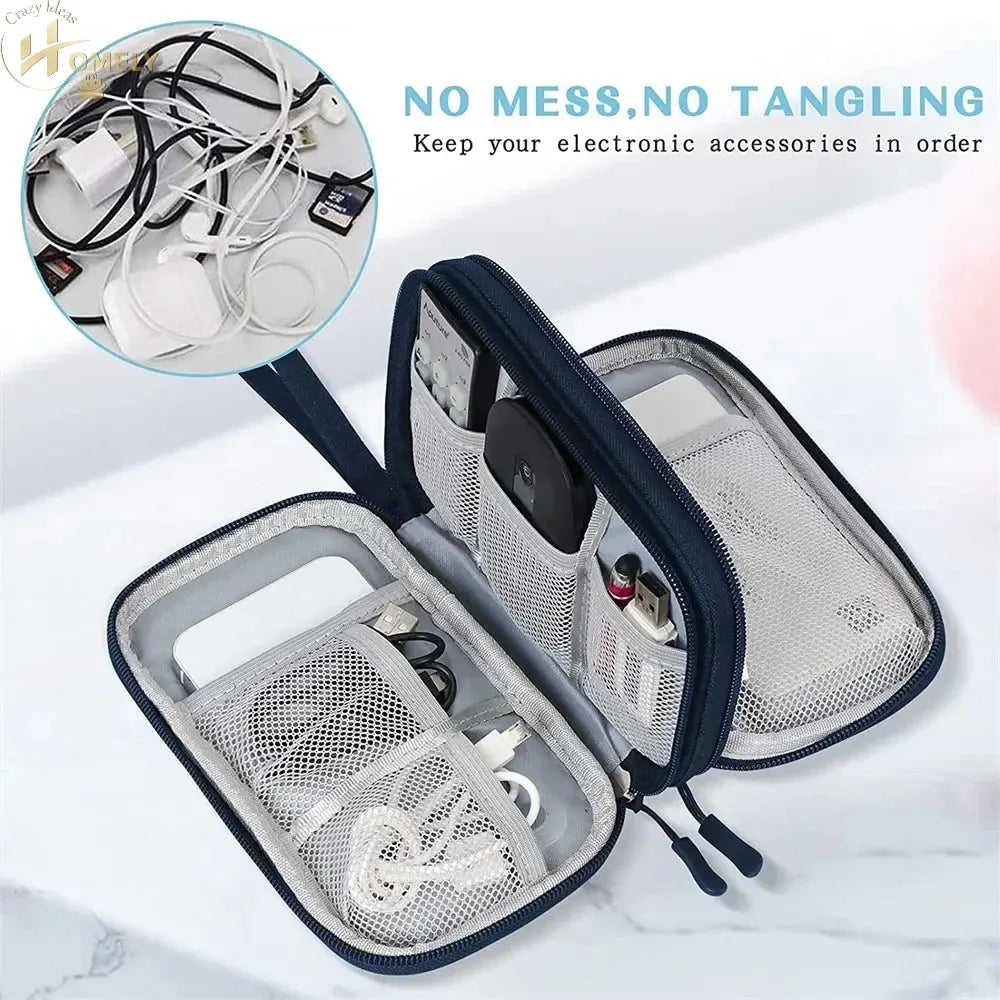Travel Organizer Electronics Accessories Organizer Portable Waterproof Double Layers Storage for Cable Hard Disk Power