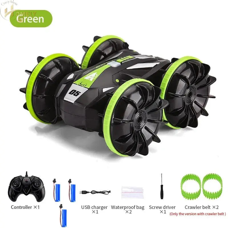 Vehicle Stunt Car with 360° flip feature and remote control, designed for all-terrain adventures and waterproof play.