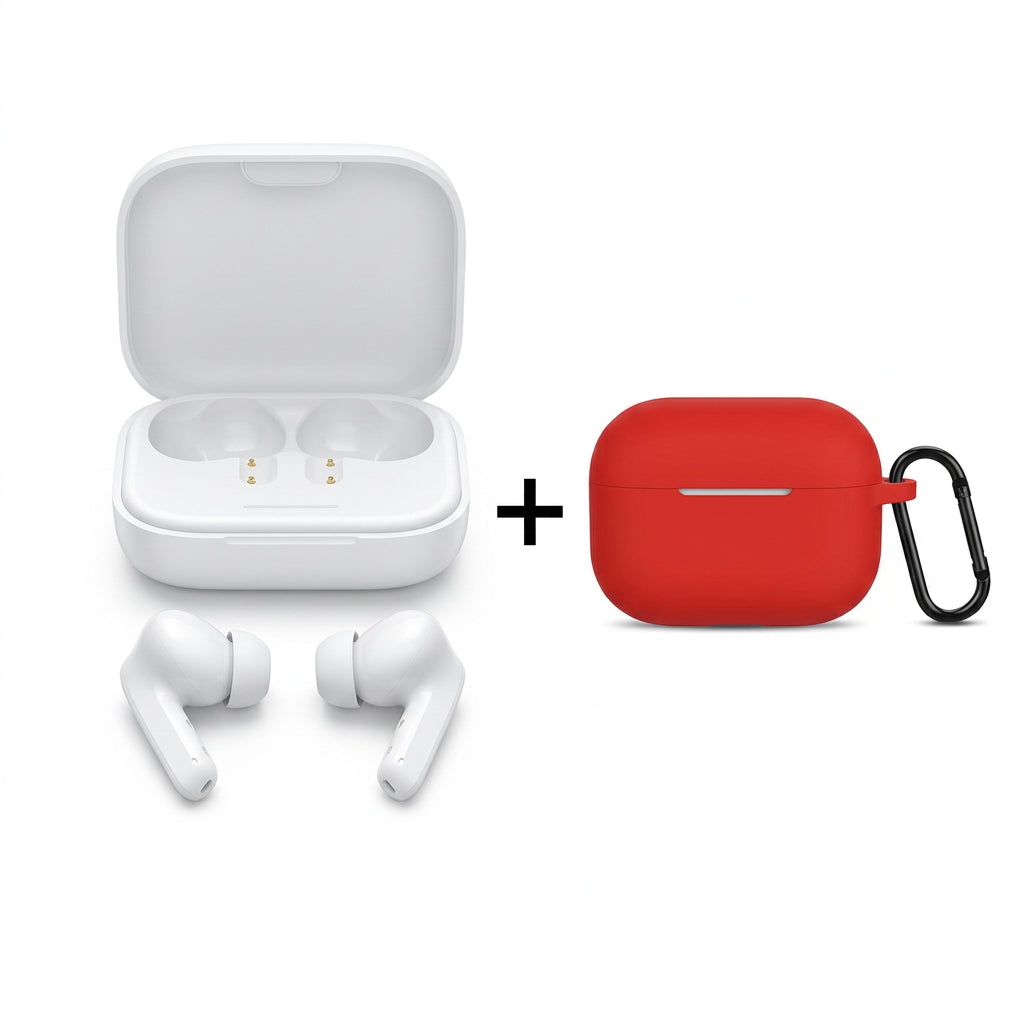 Xiaomi Redmi Buds 5 TWS ANC Earbuds – 40H Playtime - White add Red case