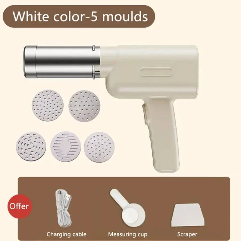 Automatic Electric Charging Wireless Hand Operated Pasta Maker Cutter Manual Spaghetti Noodles Dough Pressing Machine 3/5 Molds
