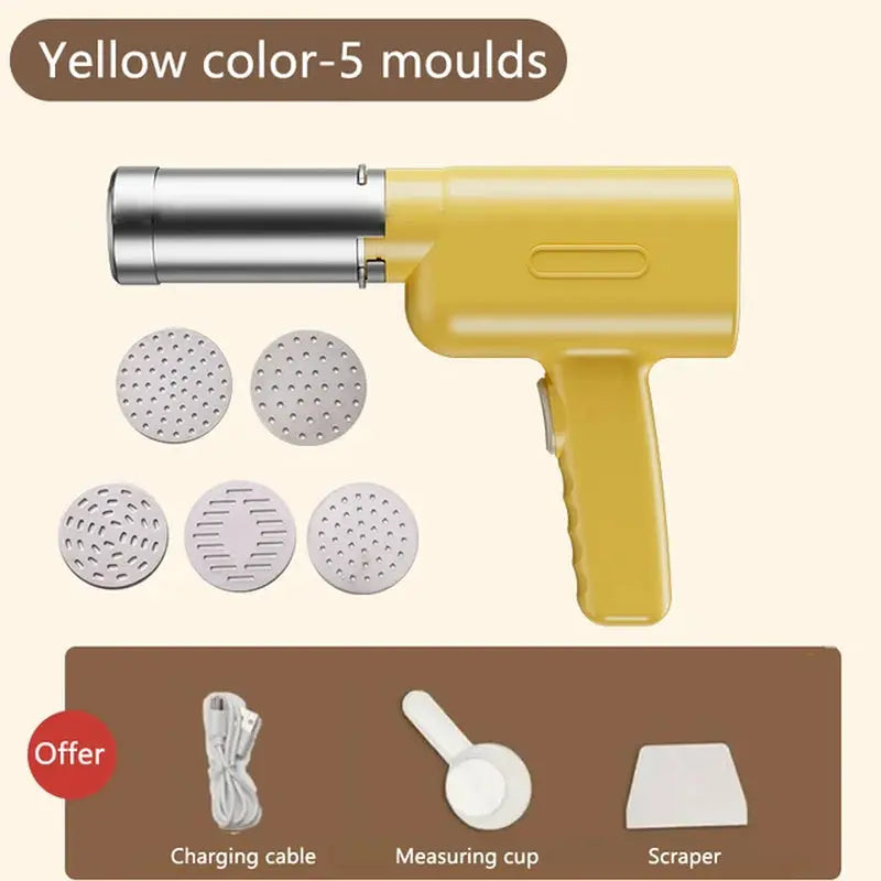 Automatic Electric Charging Wireless Hand Operated Pasta Maker Cutter Manual Spaghetti Noodles Dough Pressing Machine 3/5 Molds