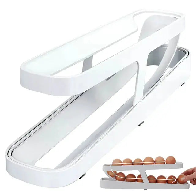 Automatic Scrolling Egg Rack Holder Storage Box Egg Basket Container Organizer Rolldown Refrigerator Egg Dispenser for Kitchen